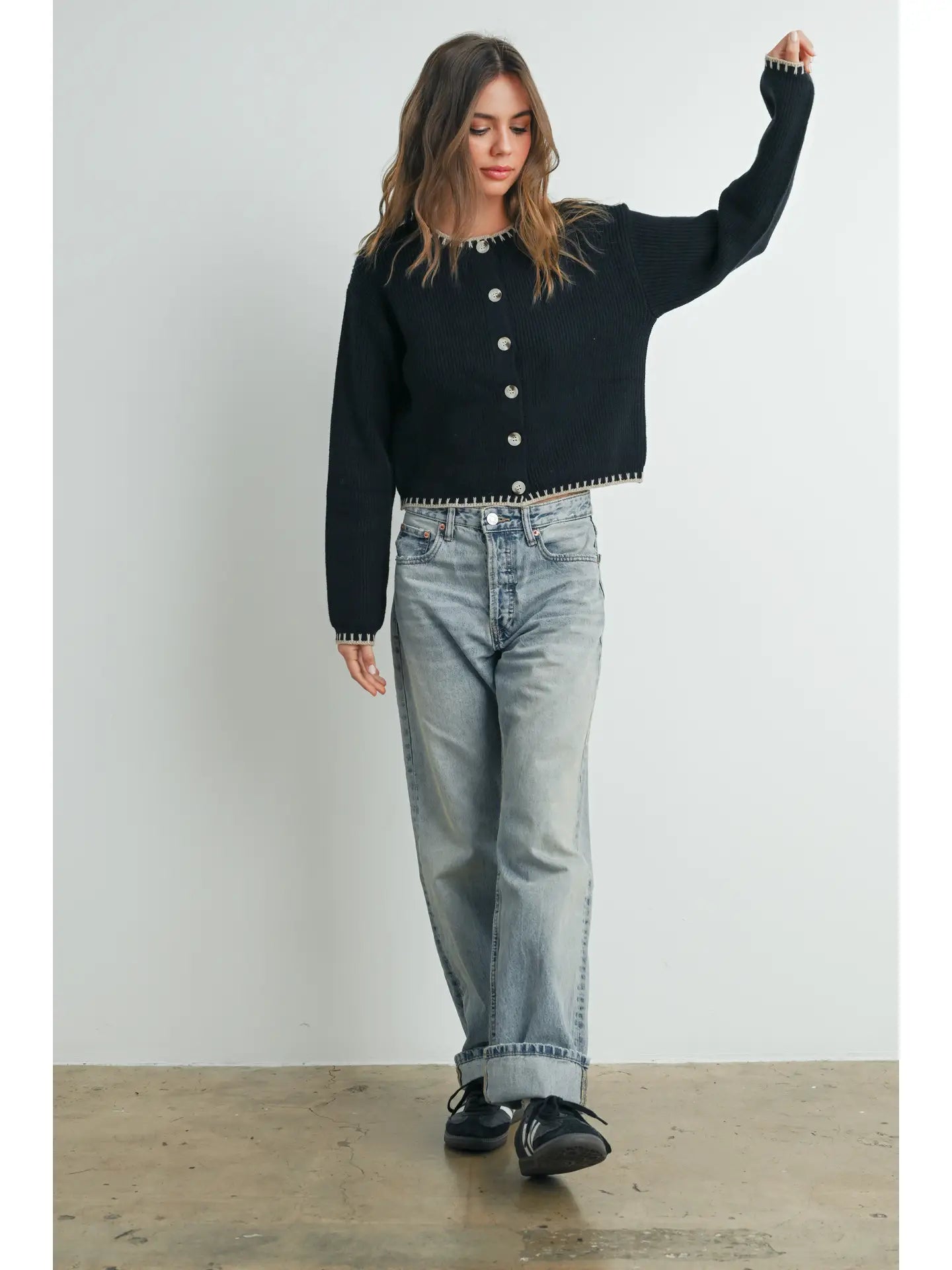 Stitch Crewneck Cardigan Sweater