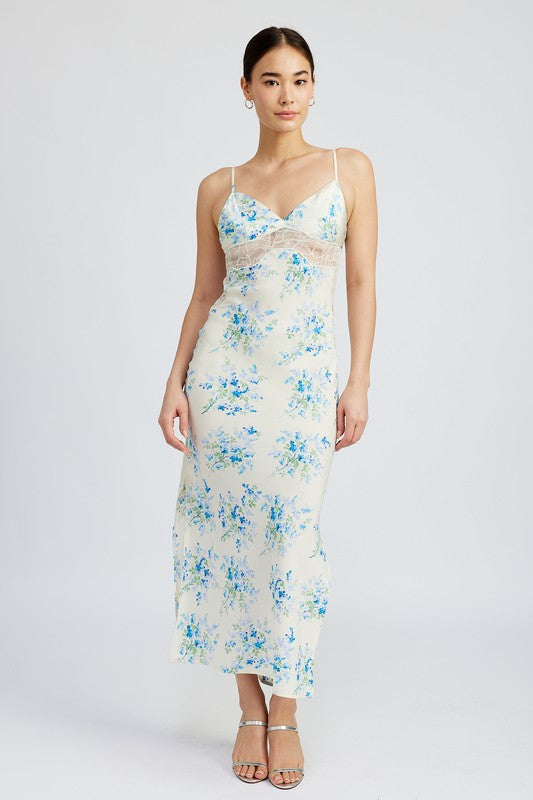 midi floral slip dress Floral Slip Dress Wtih Lace Detail