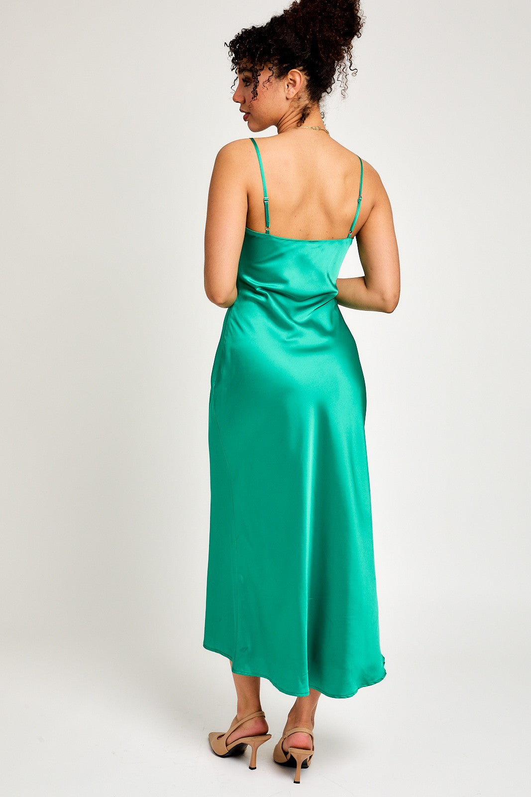 Ireland Spaghetti Strap Lace Trim Satin Dress