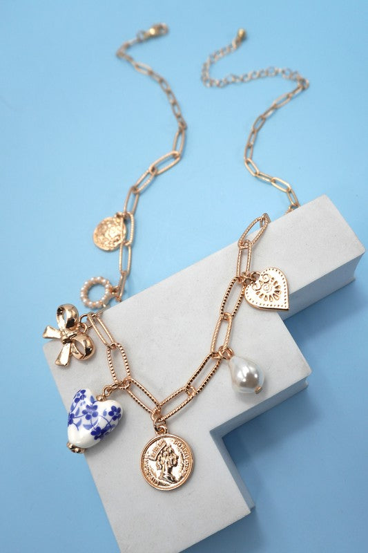 Porcelain Heart Charm Necklace