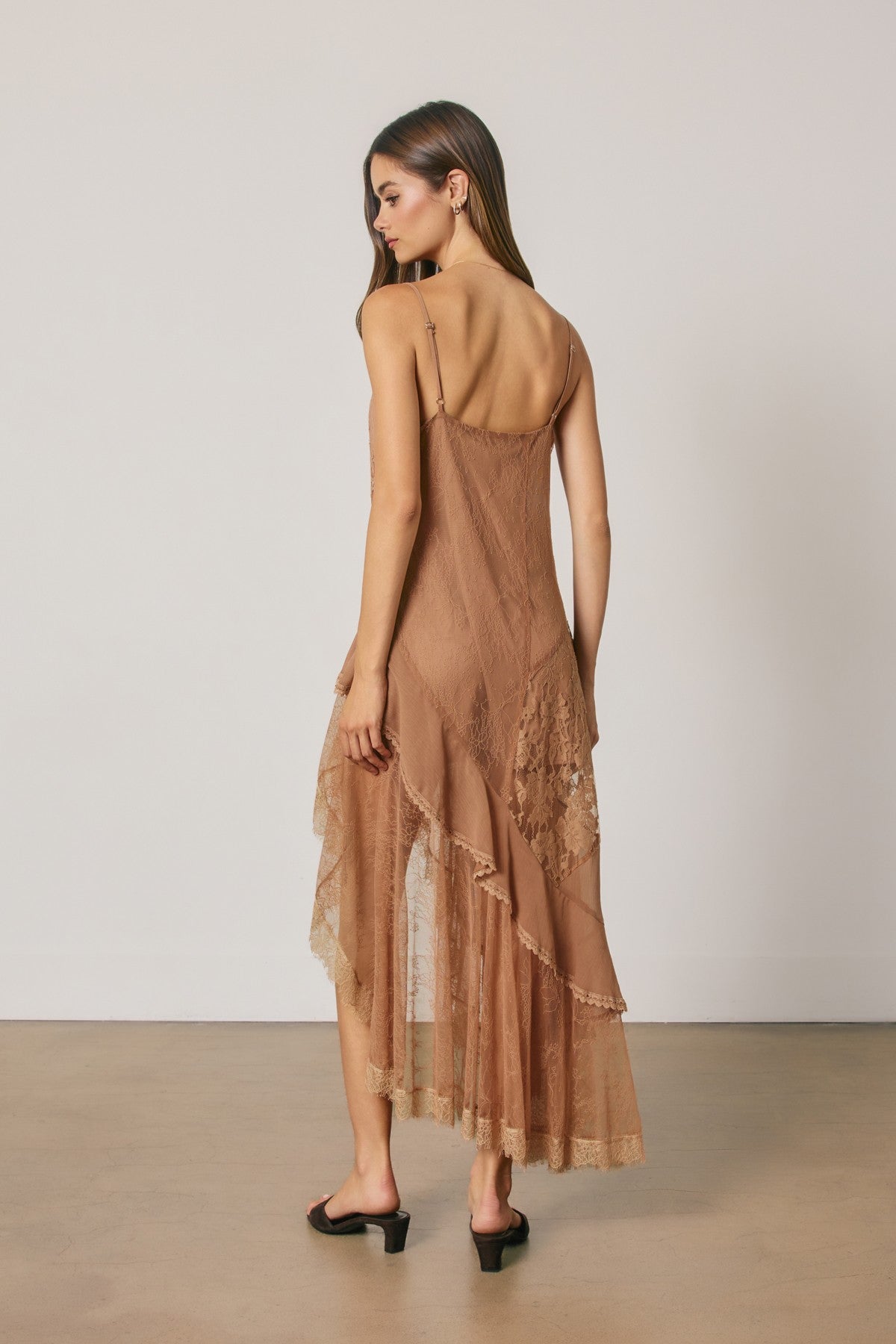 Floral Lace Asymmetrical Tiered Midi Dress