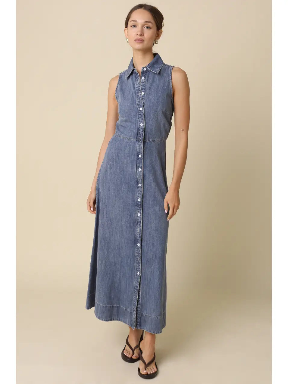 Elsie Button-Front Denim Maxi Dress