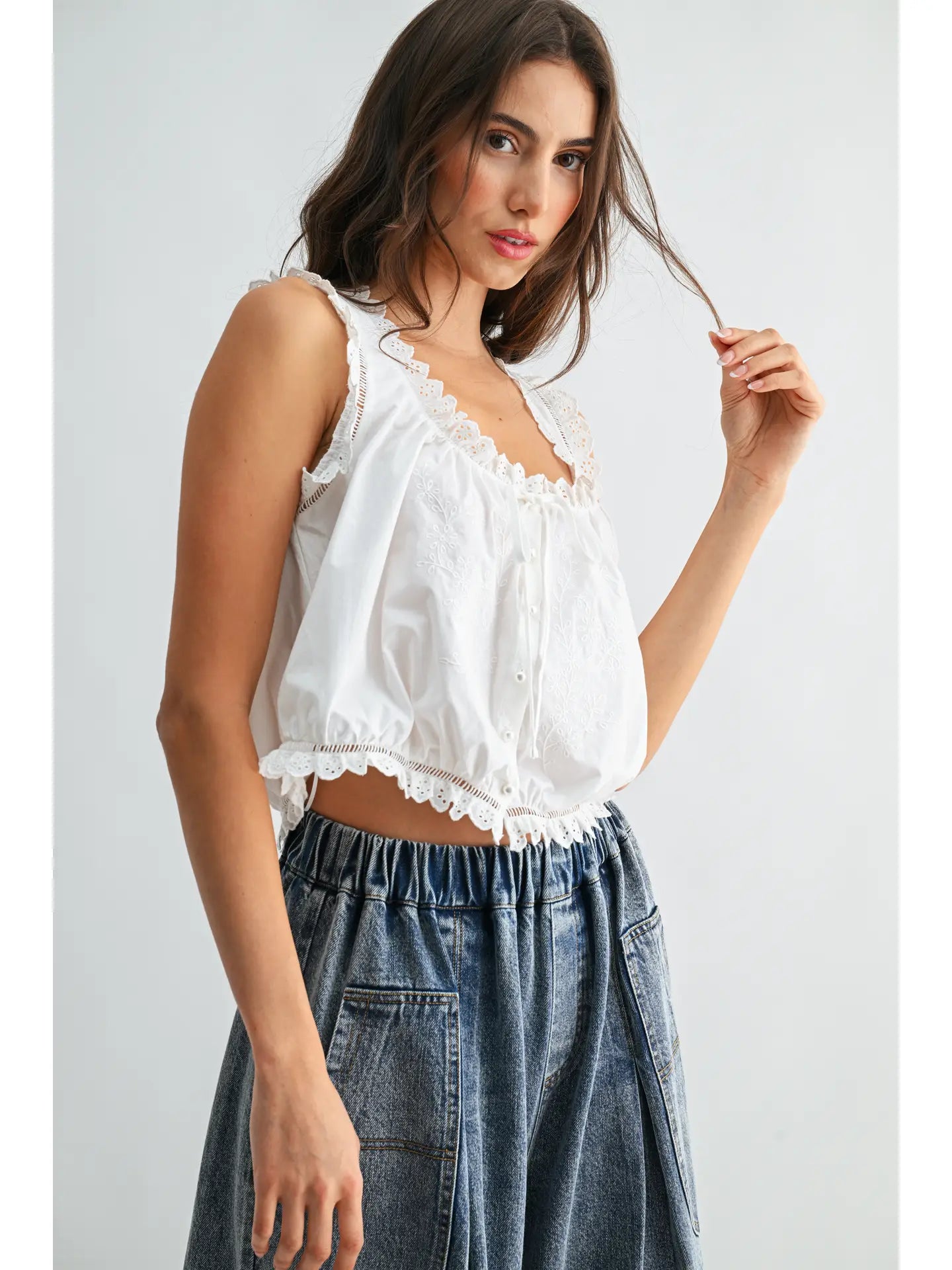 Embroidered Broderie Anglaise Cotton Top