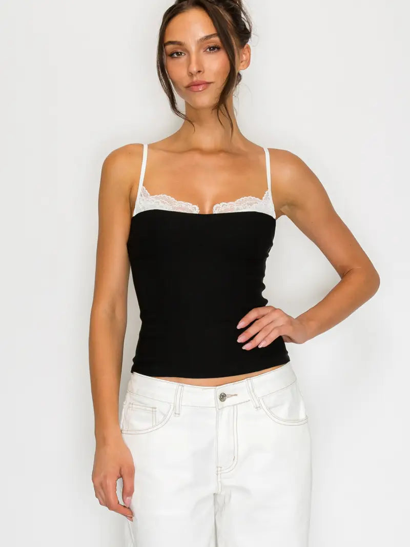 Lace Trim Contrast Cami Top