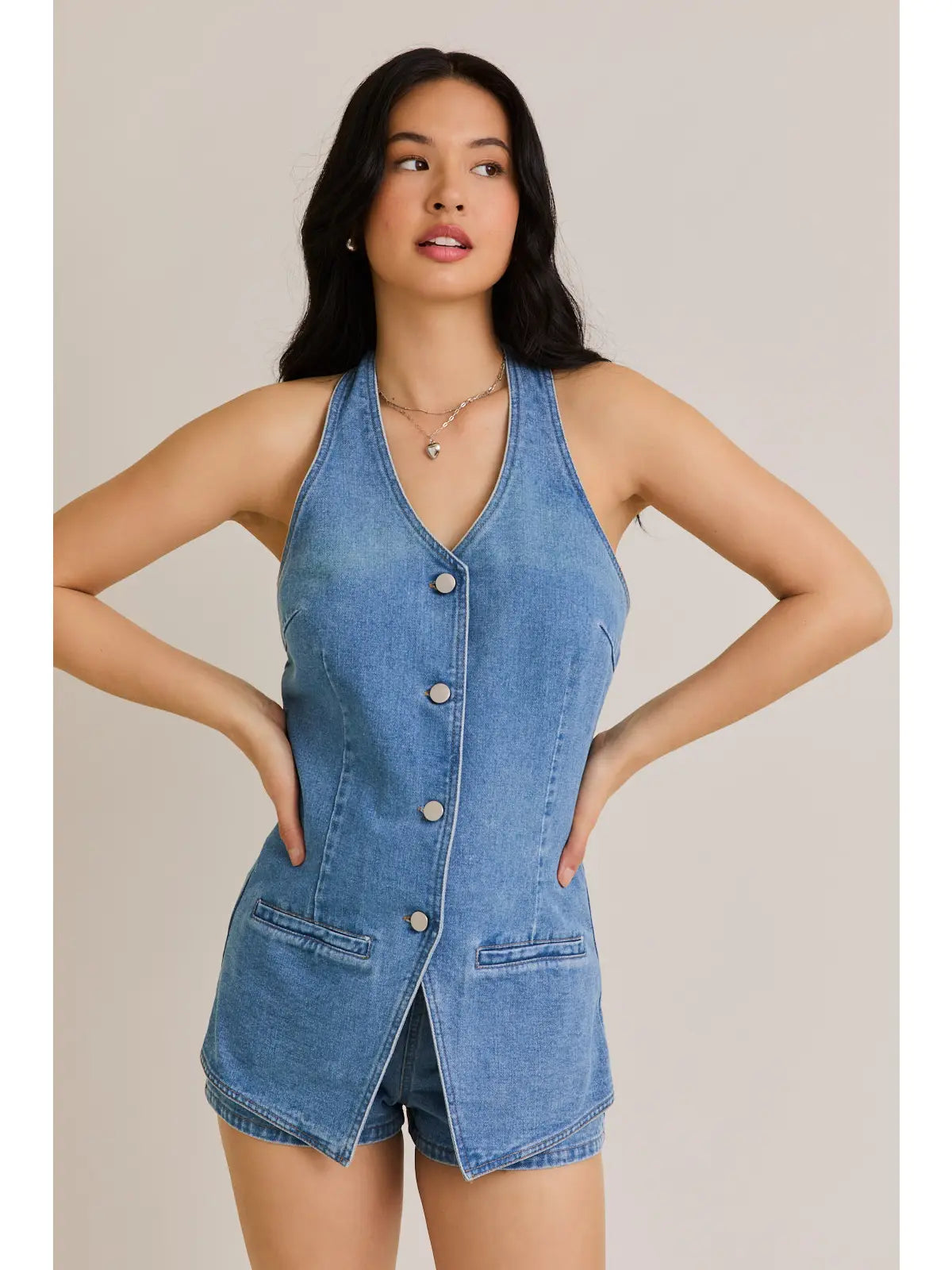Vest Romper With Micro Shorts