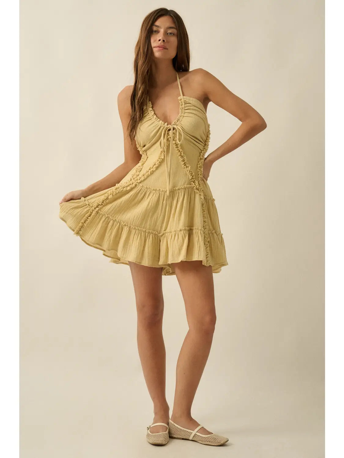 Cotton Gauze Tiered Ruffle Halter Romper