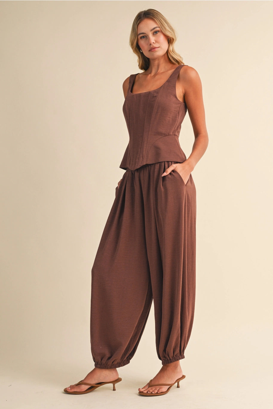 Pumpkin Spice Satin Corset And Balloon Pants
