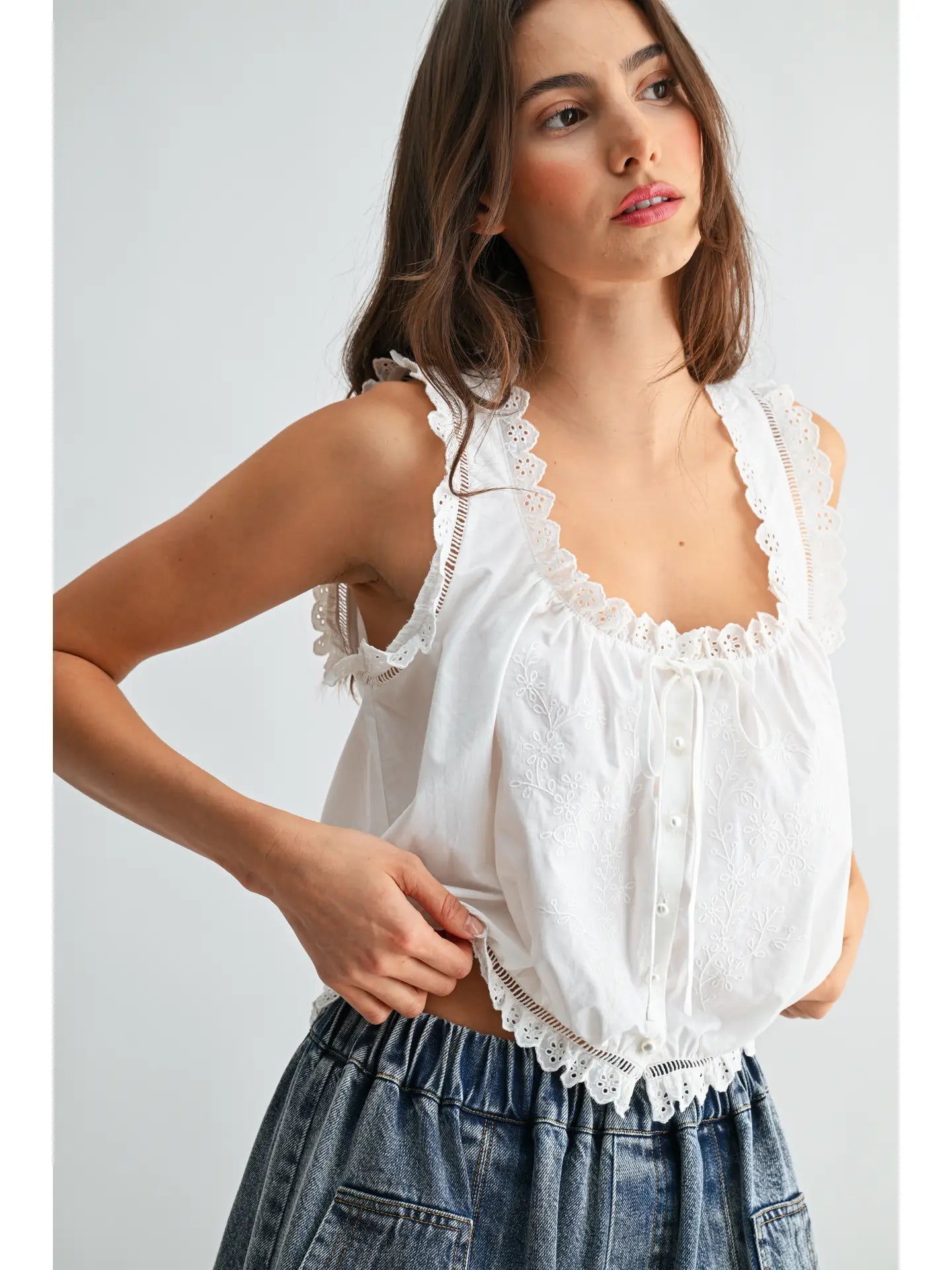 Embroidered Broderie Anglaise Cotton Top