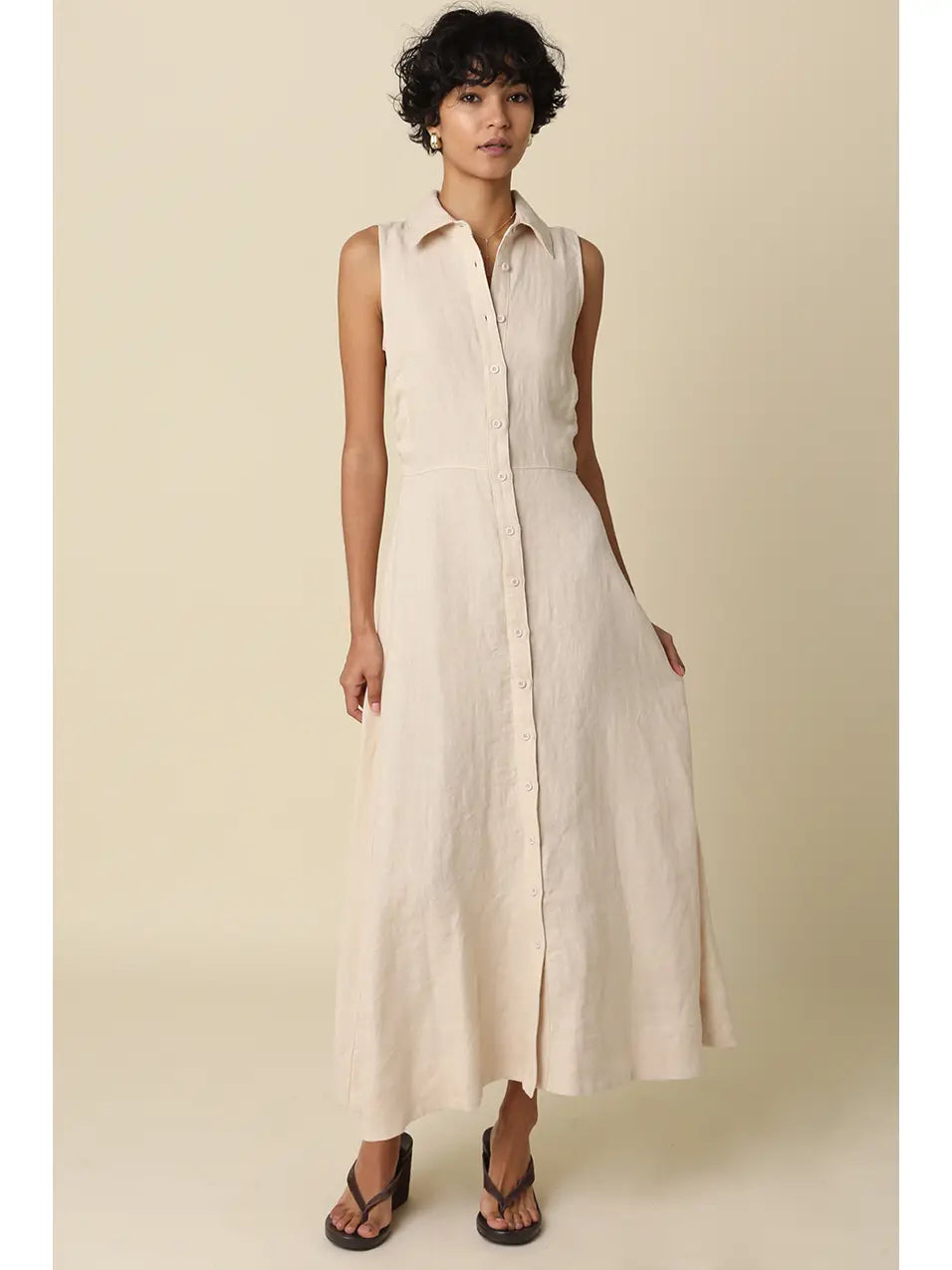 Aimme Button-Front Linen Dress