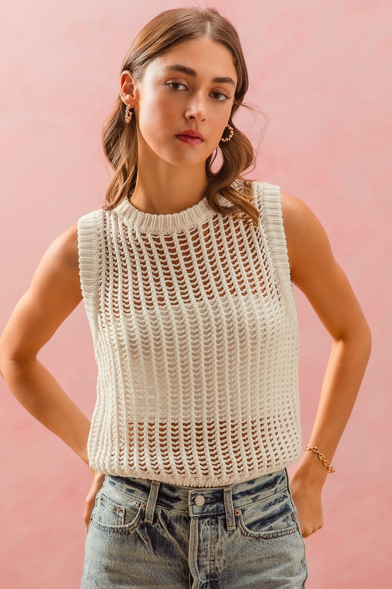 Open Knit Sleeveless Sweater Top