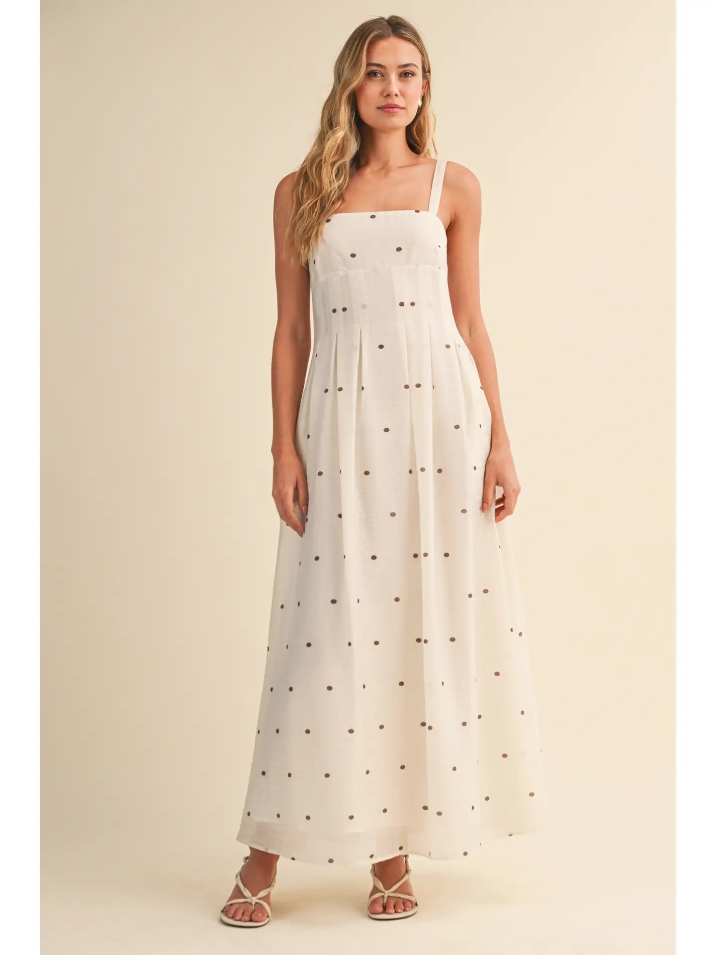 POLKA DOT PRINTED PIN TUCK MAXI DRESS