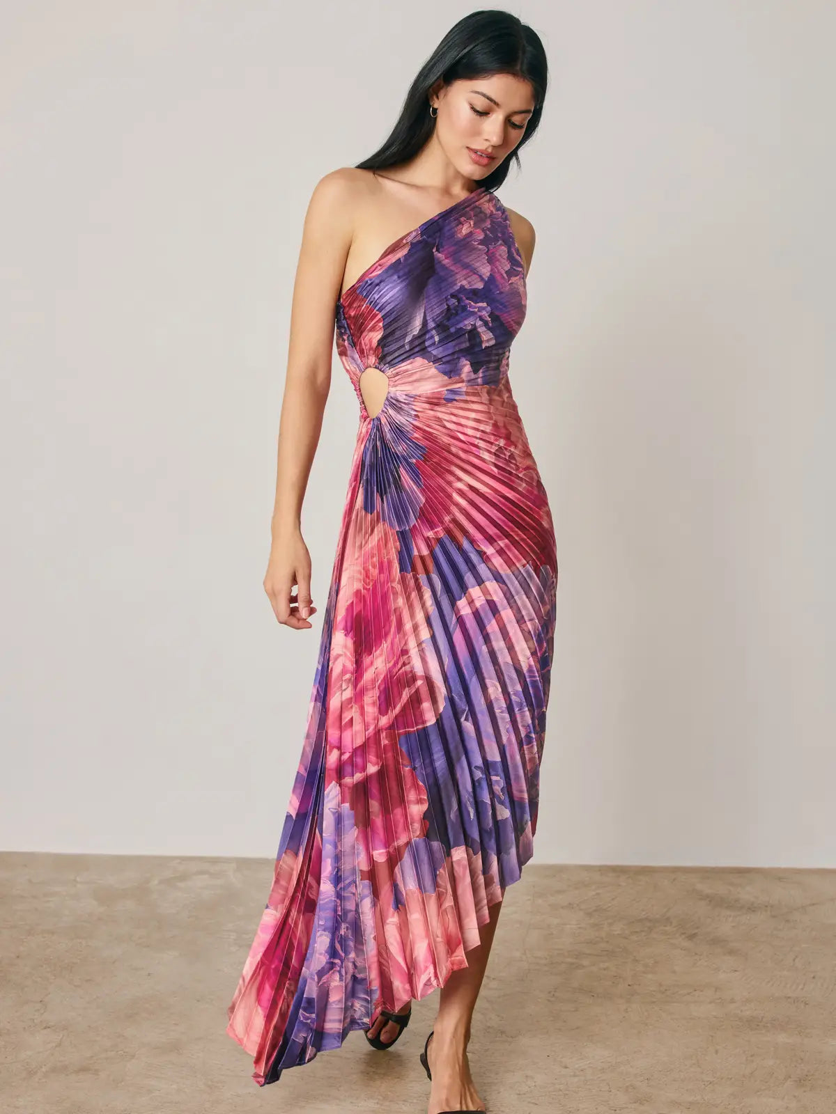 Rose One Shoulder Asymmetrical Dress