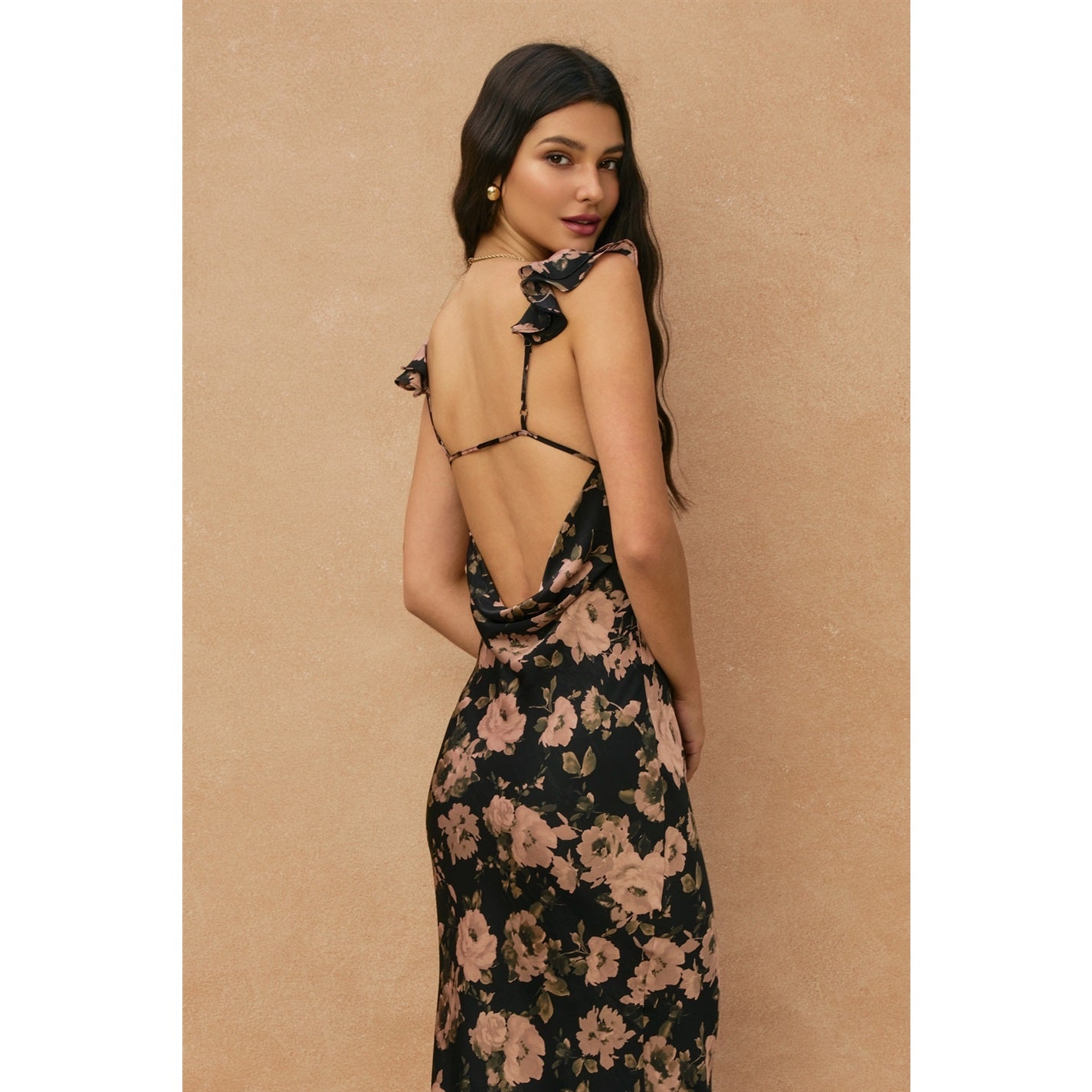 Ashen Rose Flutter Shoulder Maxi Dress