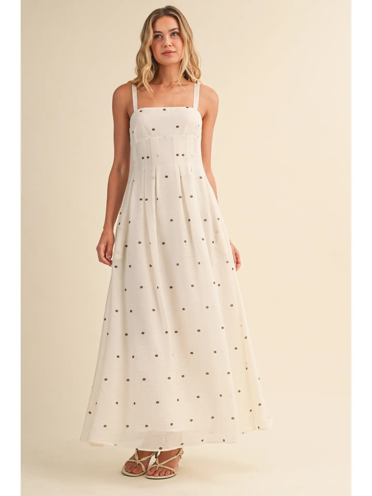 POLKA DOT PRINTED PIN TUCK MAXI DRESS