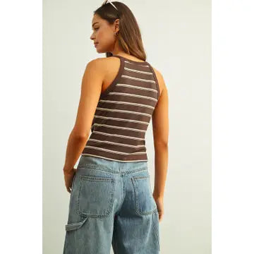 High Neck Stripped Padded Tank