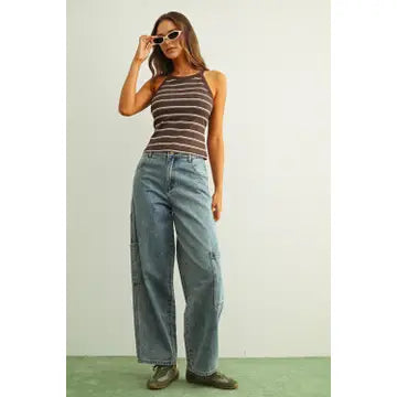 High Neck Stripped Padded Tank