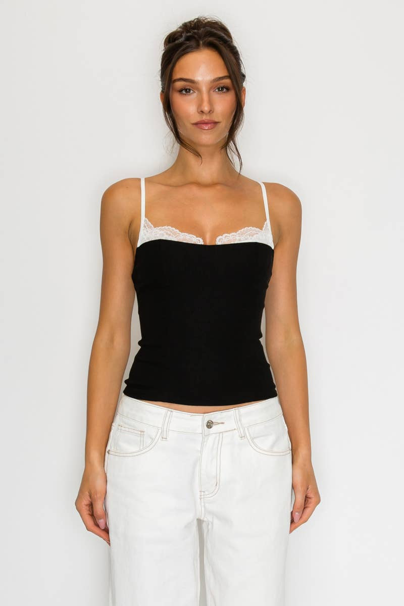 Lace Trim Contrast Cami Top