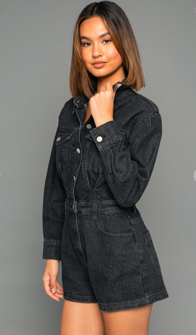 Long Sleeve Denim Romper