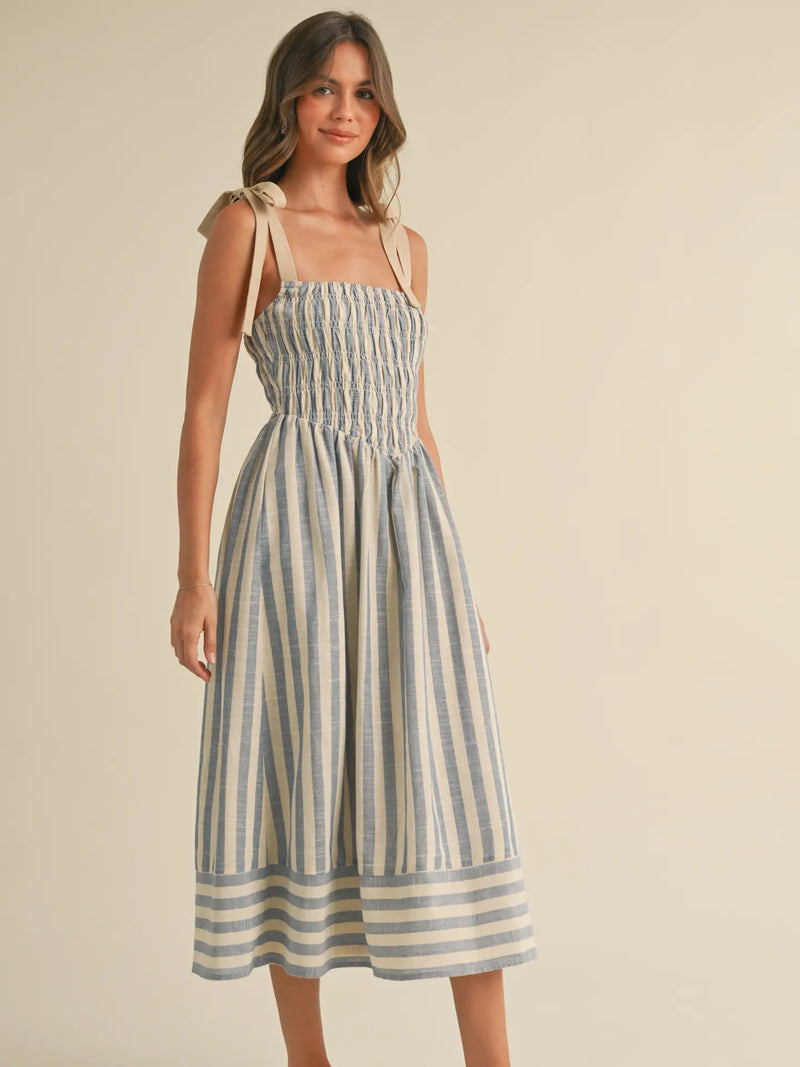 Chevron Smocked Midi Dress