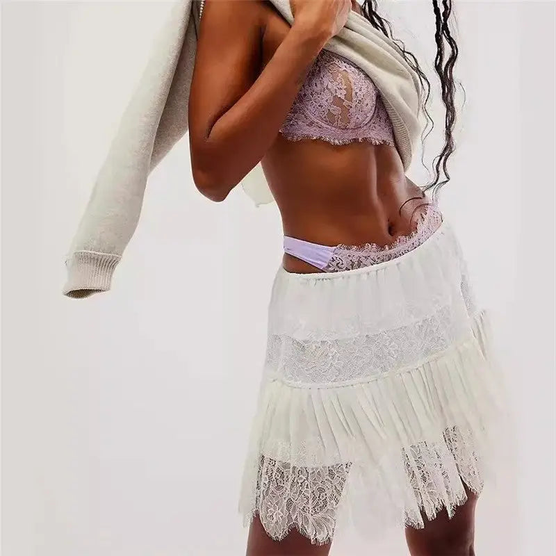 Irregular Hem High Lace mini Skirt
