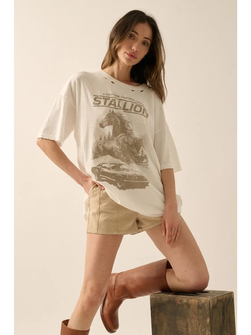Stallion Distress Graphic Tee
