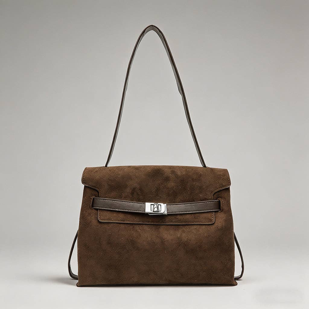 Suede Leather Flap Shoulder Bag