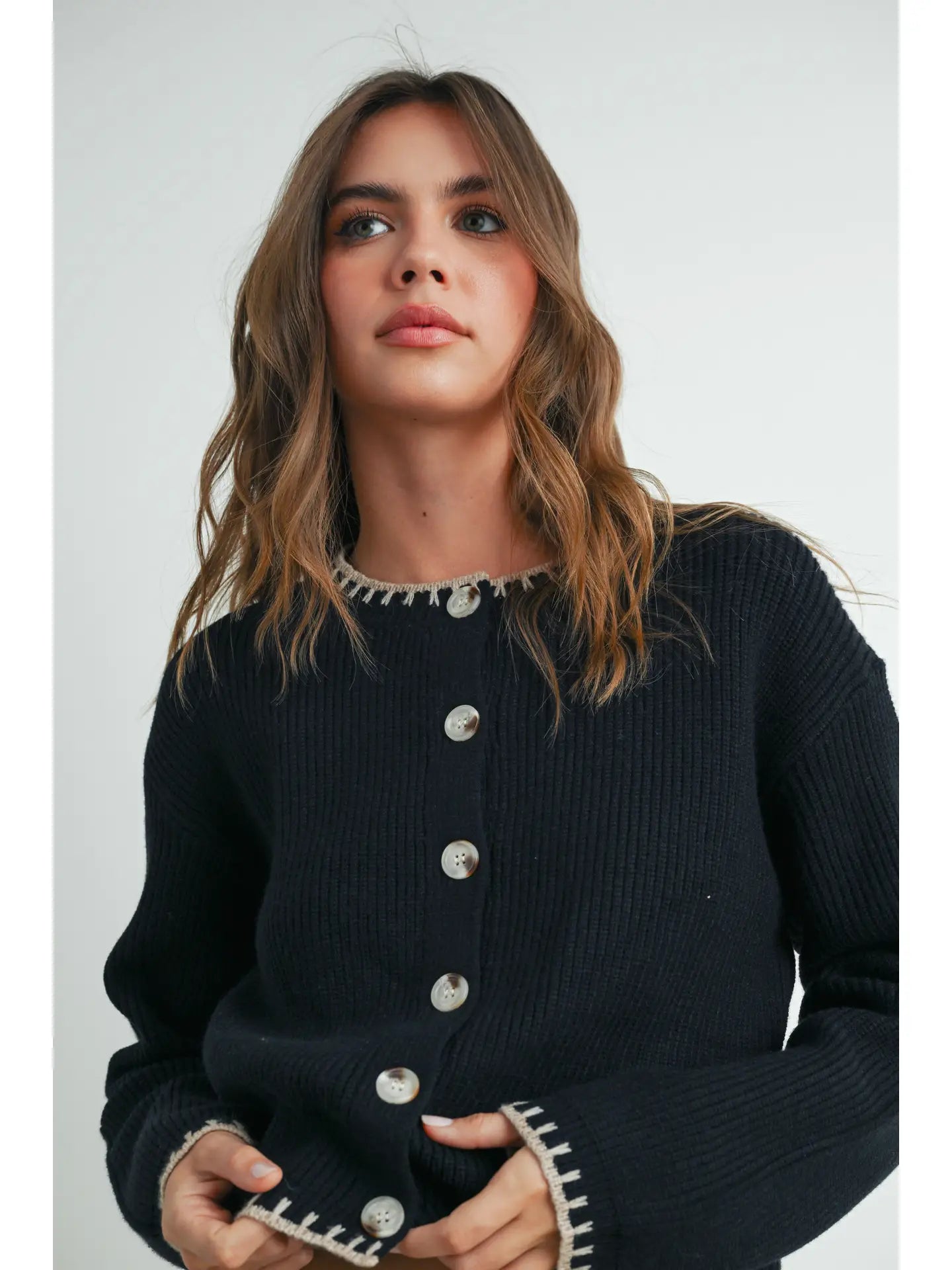 Stitch  Crewneck Cardigan Sweater