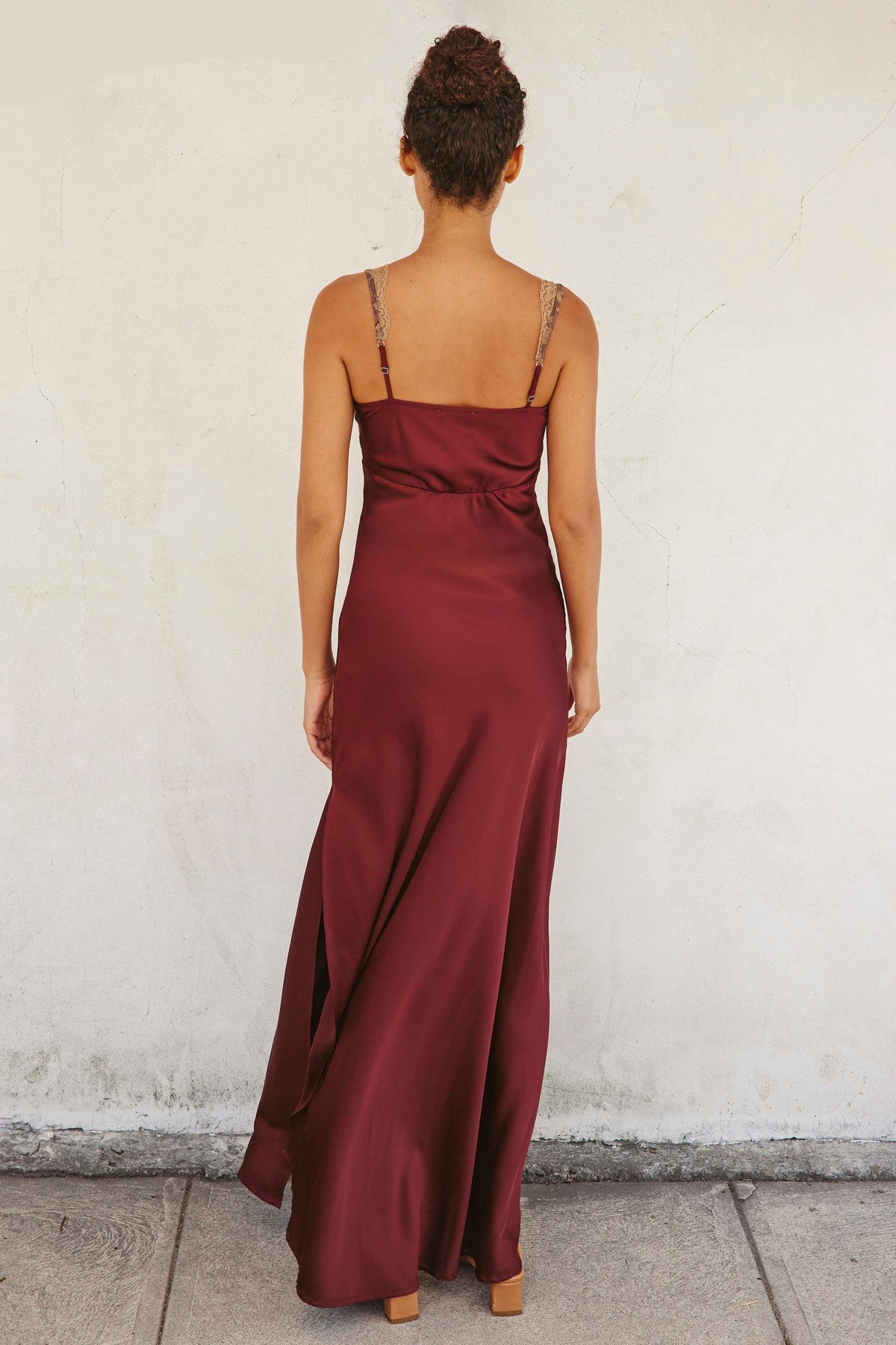 Lace And Satin Contrast Maxi Dress