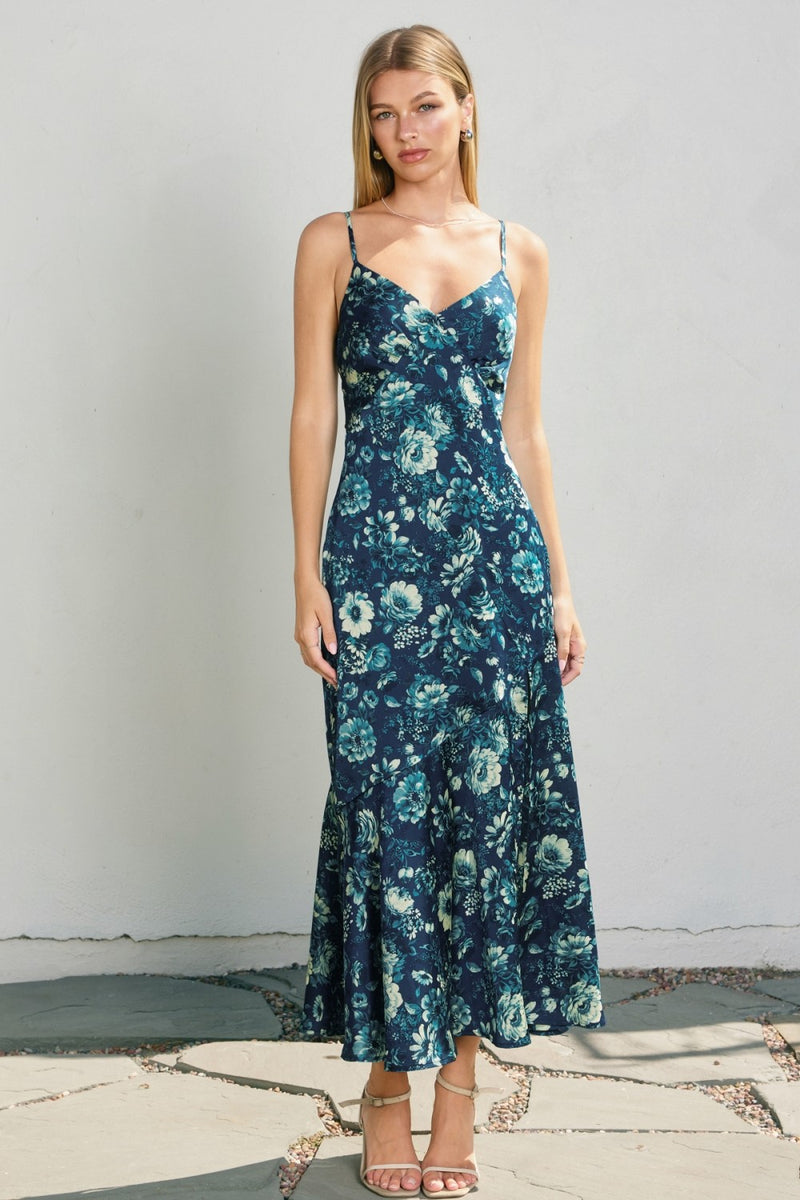 Petal Sky Tie Back Midi Dress