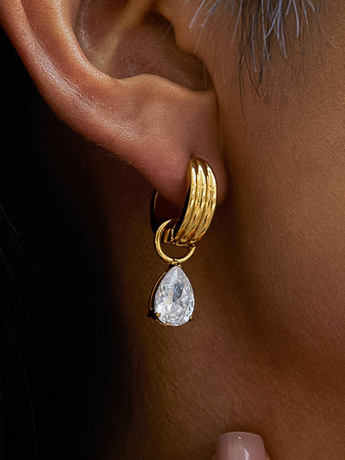Saffron 18K Gold Non-Tarnish Teardrop CZ Mismatch Earrings