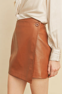 Faux Leather Slit Mini Skirt