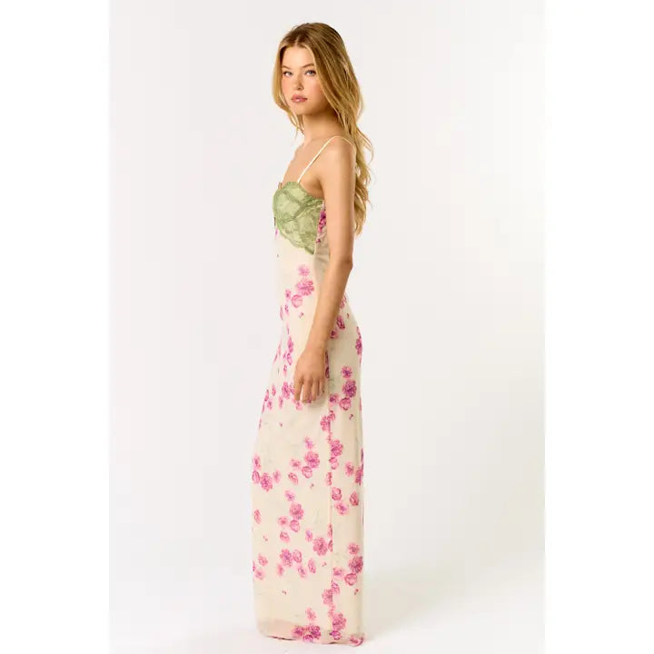 Peony Lace Mesh Mix Maxi Dress