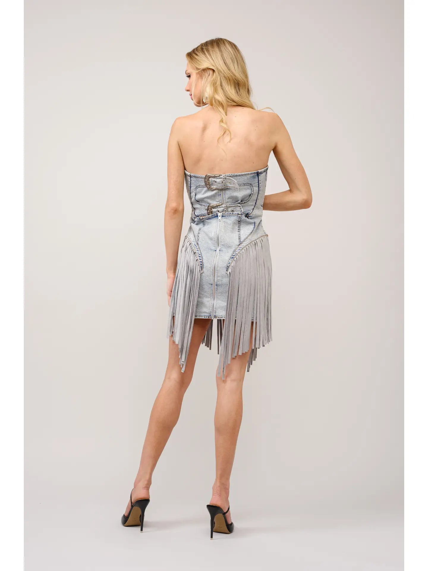 Fringe Buckle Denim Dress