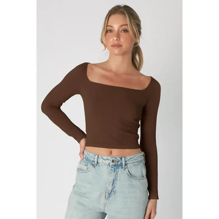 Ribbed Square Neck Top