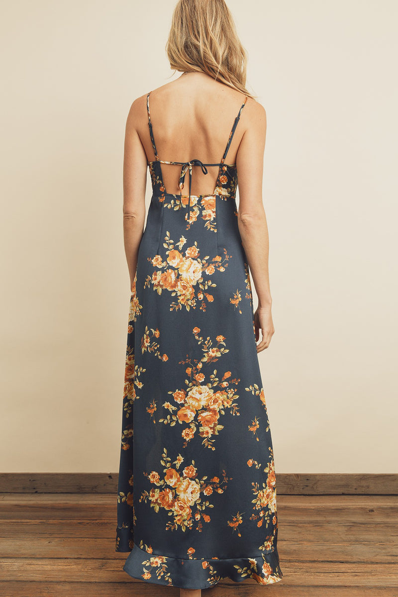 Floral Asymmetrical Ruffle Maxi Dress