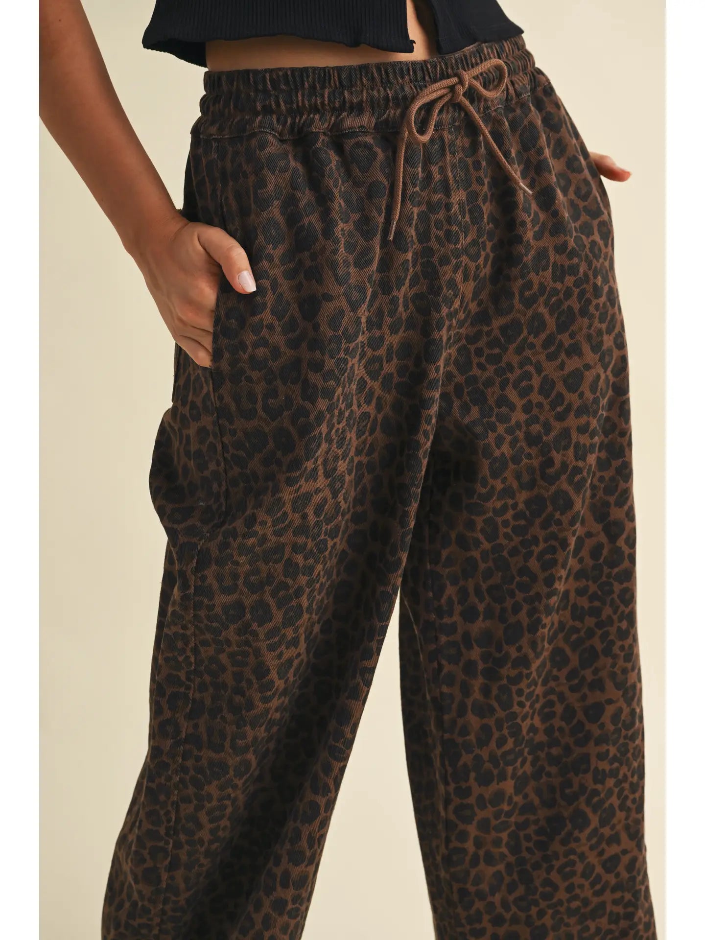 Leopard Wide Leg Denim Track Pant