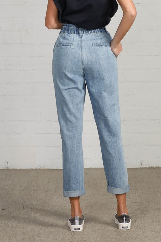 HIGH WAIST ELASTIC-BANDED SLOUCH JEANS