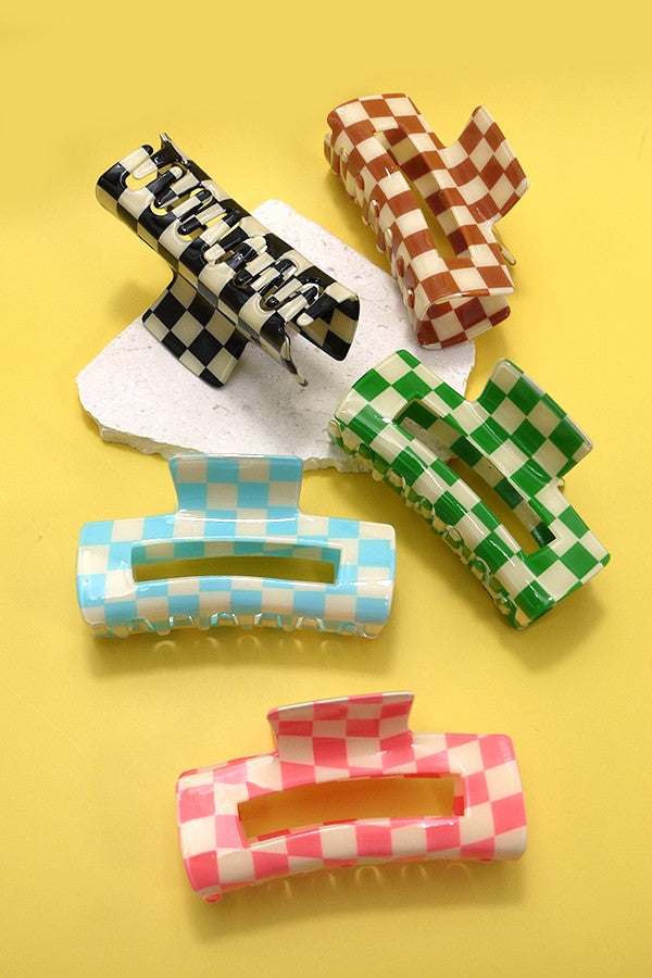 Checker Hair Claw Clips