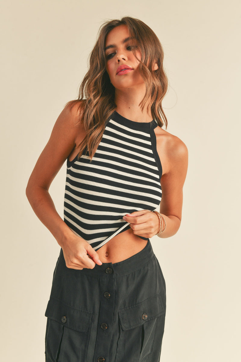 Isabel Knitted Striped High Neck Top