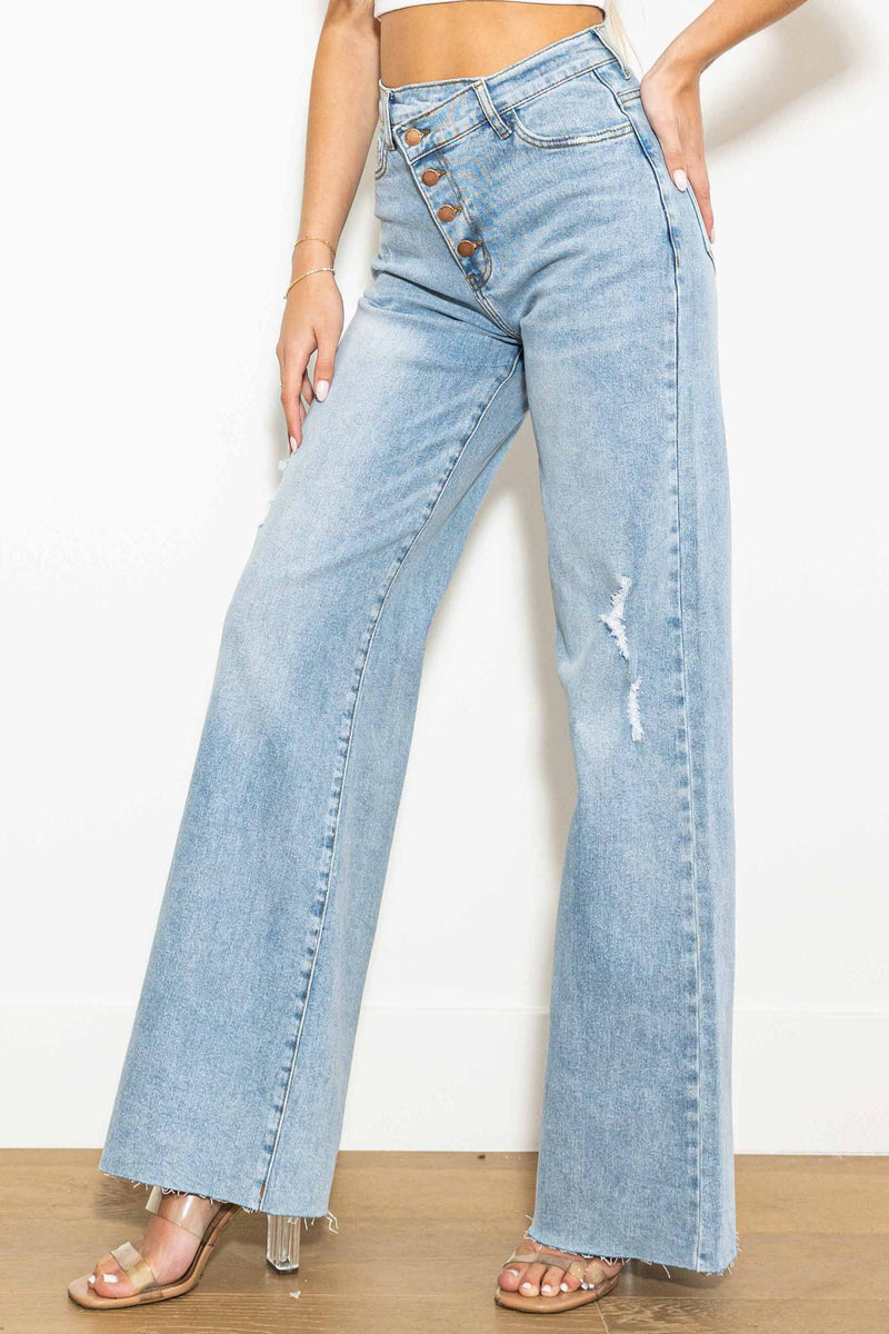 Criss Cross High Rise Wide Leg Denim