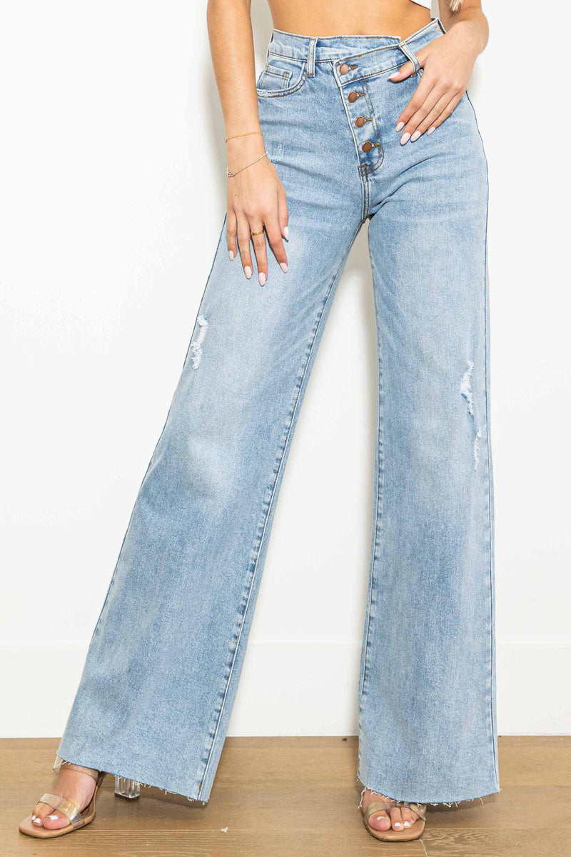 Criss Cross High Rise Wide Leg Denim