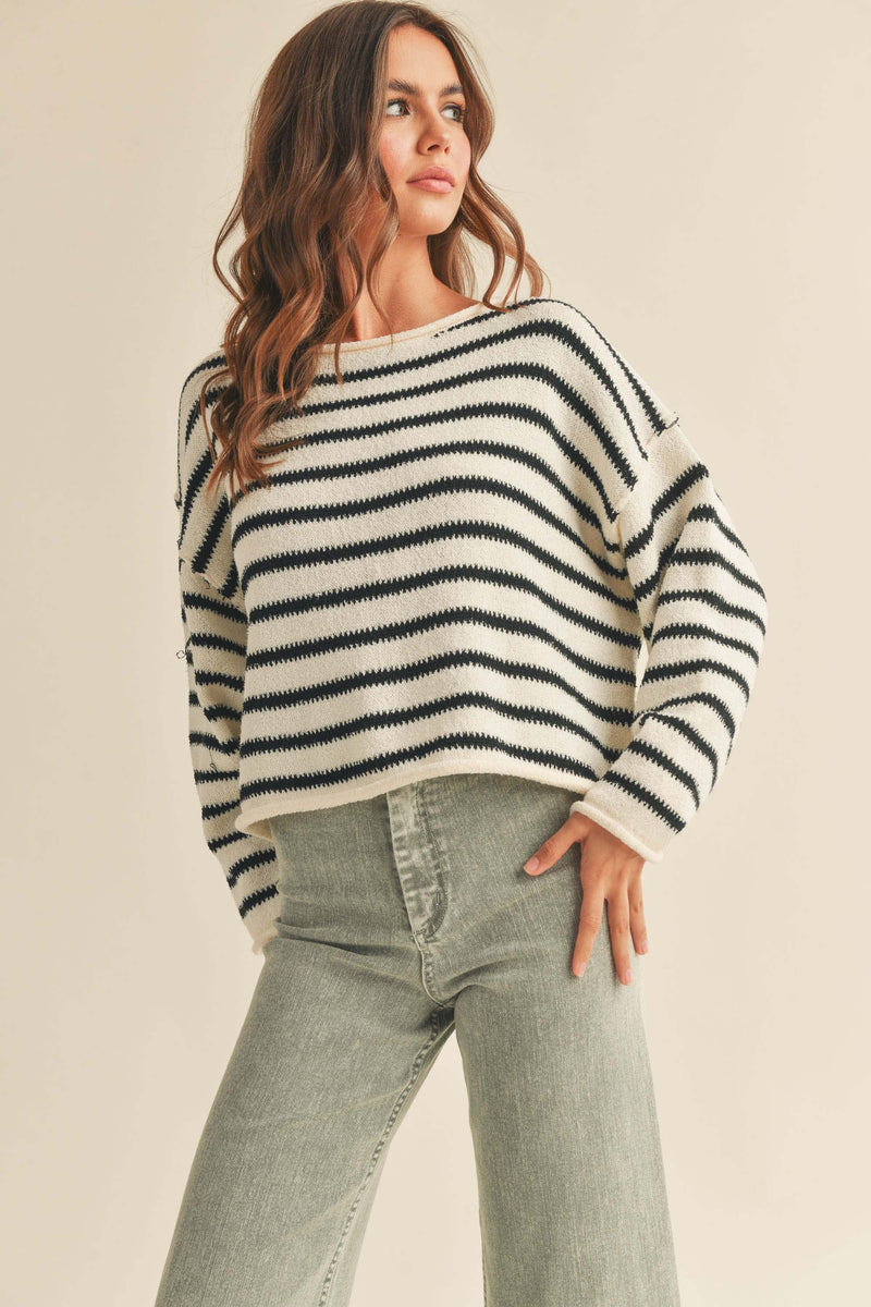 Paris In October Black Striped Boxy Sweater
