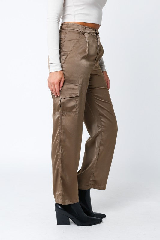 Satin Cargo Pants