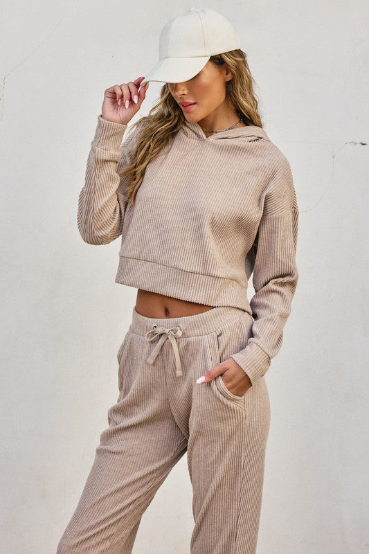 Ribbed Heather Hoodie And Pants Set