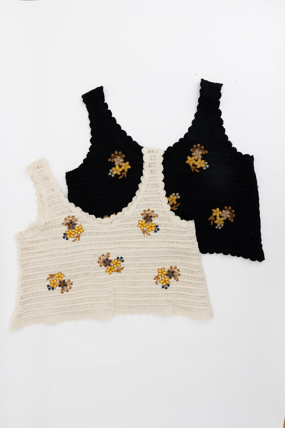 Floral Embroidery Crochet Crop Top