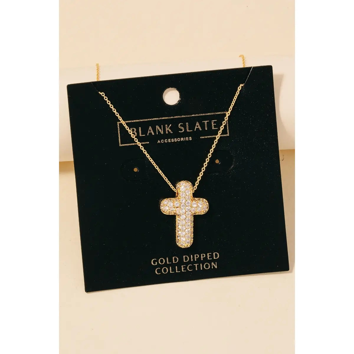 Gold Dipped Cz Pave Bubble Cross Pendant Necklace