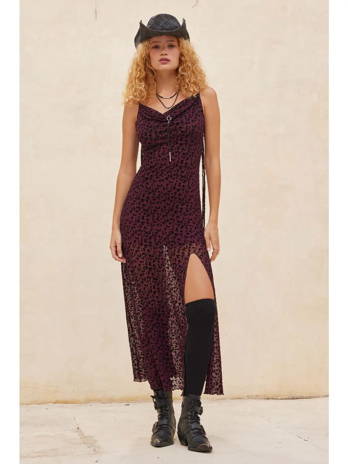 Flocked Leopard Mesh Maxi Dress