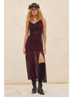 Flocked Leopard Mesh Maxi Dress