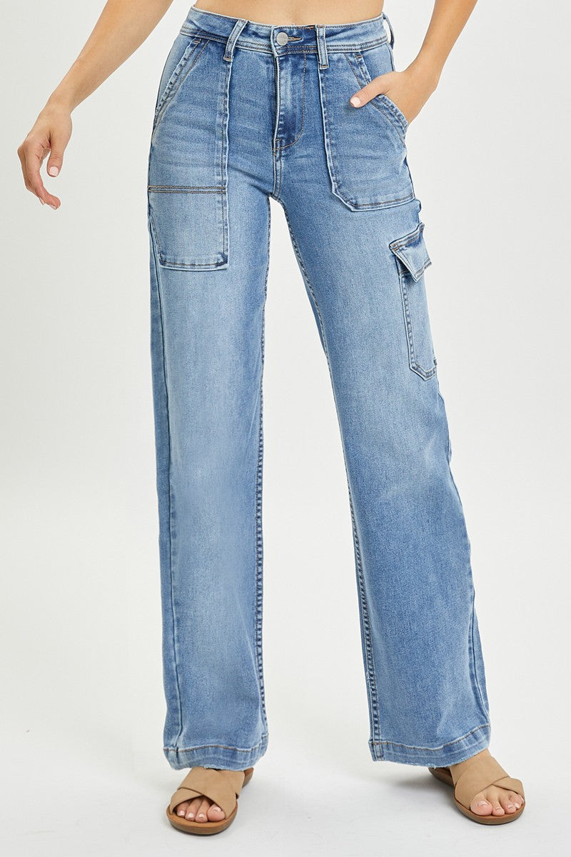 Risen High Rise Wide Cargo Pocket Jeans