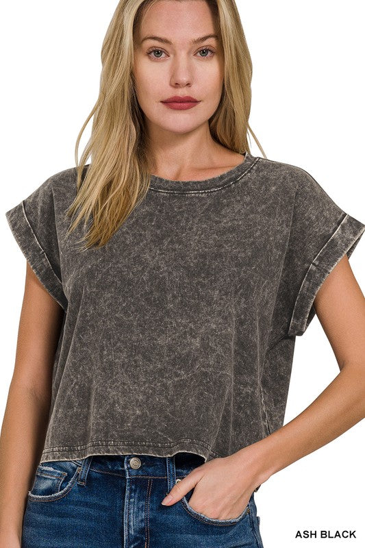 Washed Cotton Cuffed Top